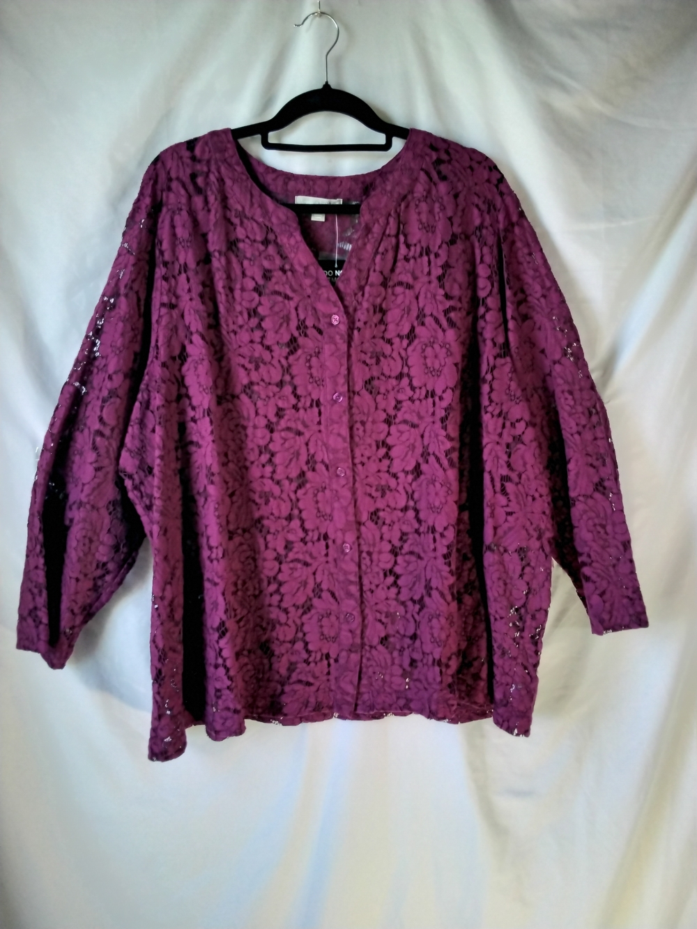 Woman Within Plum Lace Button-Down Shirt